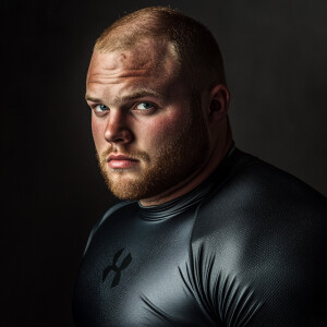 Create a dramatic portrait of a Amazon Delivery Driver a fat ath...