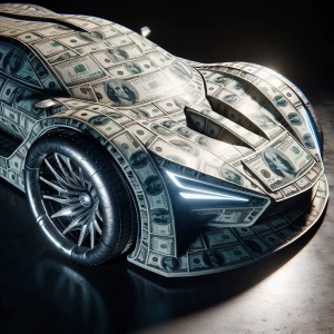 "Imagine a sleek, futuristic car sculpted entirely from layers o...