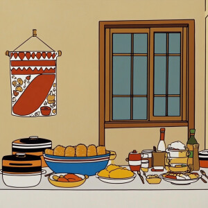 Animation, close-up of Arabic food on the home table --sref 1742...