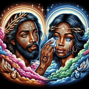 Ensure that the image distinctly represents both Jesus Christ an...