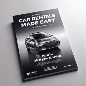 A clean, professional digital advertisement for a car rental com...