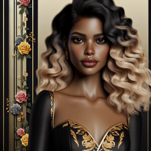 Create a vertical 3-D portrait of a light-skinned African-Americ...