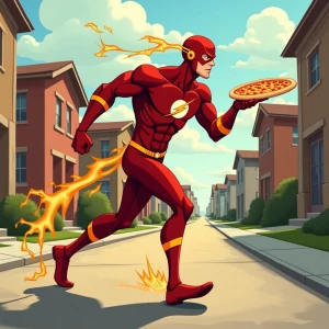 A sideways view of the superhero The flash running through a nei...