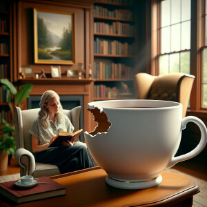 15 ounce white ceramic coffee mug, white part has a chunk missin...
