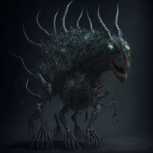 "In the eerie glow of an alien world, a terrifying creature prow...