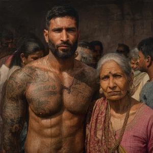 Hyperrealism painting ,a new delhi muscular beefy bearded tattoe...