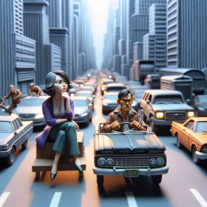 Two drivers on a road; the front driver is moving slowly, causin...