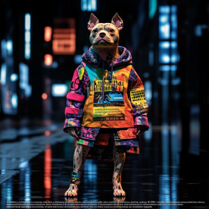 "Pitbulls modeling athletic sportswear on a runway, showcasing a...
