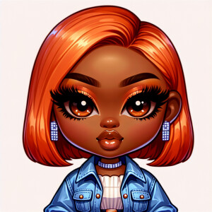 A full-body portrait of a glamorous African American chibi-style...