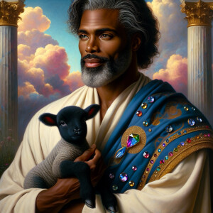 Oil painting of an African-American man resembling Jesus Christ,...