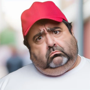 A very concerned, confused,perplexed fat middle aged man with a...