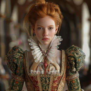 Create a photorealistic image of a light ginger-haired model wal...