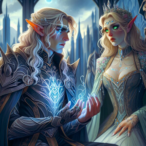 Caranthir-Ar-Fieniel from the Witcher kneels down before Queen T...
