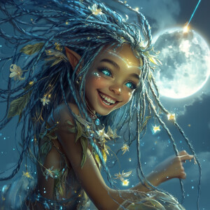 adorable happy girl elf fairy water trolls with sparkling univer...