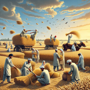 Describe the traditional method of wheat harvesting in Pakistan