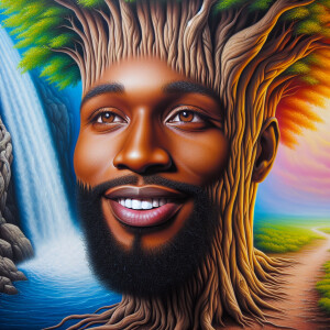 A hyper-realistic 3-D oil painting depicting a tree integrated w...