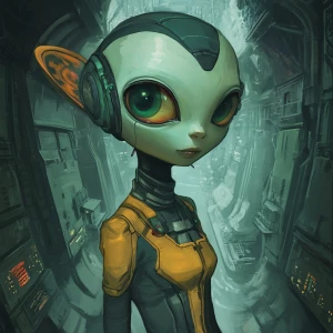 A girl alien in Aerial Perspective Technique Art style
