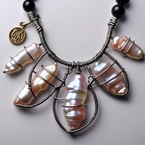 A bold, avant-garde necklace featuring irregular freshwater pear...