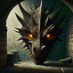 A detailed, intimidating dragon with glowing eyes and sharp scal...