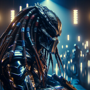 Joker in the style of Yautja's (Hunter Predator),ultra-detailed,...