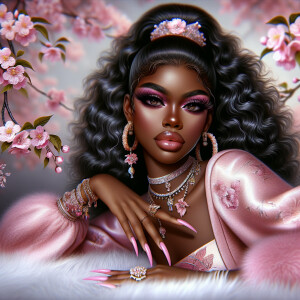 Create a realistic airbrushed illustration of an light skin Afri...