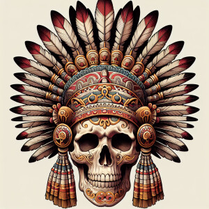 skull with head dress in  old school tattoo style