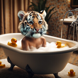 Cute Tiger-Boy Hybrid taking A bath 🛁 in a Tub