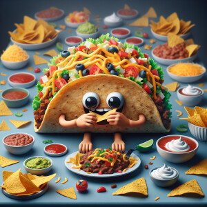 Anamorphic taco eating nachos