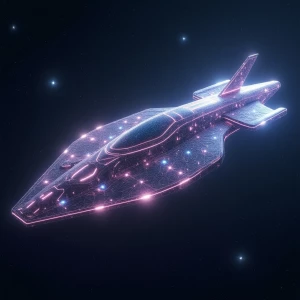 A shimmering ethereal spaceship drifts through an endless galaxy...