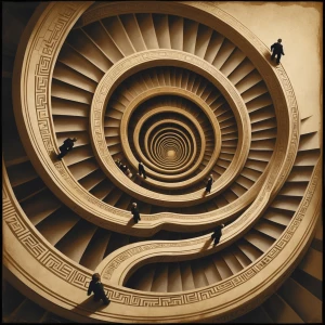 Create an intricate optical illusion inspired by M.C. Escher, fe...