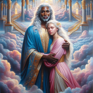An oil painting depicting a light-skinned African-American Jesus...