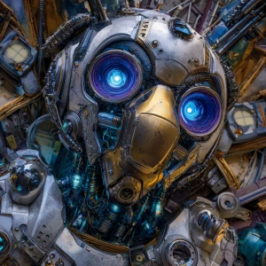 A vividly uprising lunar robot, every fiber gleams with pure ene...