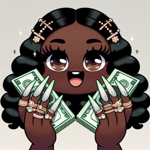 300dpi cartoon version African American woman, brown eyes, with...
