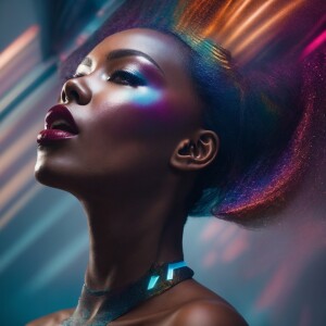 Computerized AI woman of African descent with moving mouth