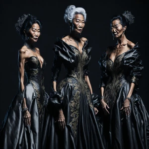 3 downtown high class old woman. One black one white one Asian a...