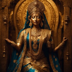 Design an image of a slender ancient princess sculpture adorned...