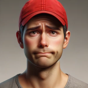Generate a hyper-realistic detailed image of an embarrassed perp...
