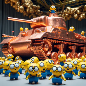 Cartoon yellow minions in round glasses from Despicable Me aroun...