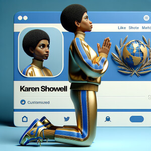 Create a 3D illustration of a realistic light skinned African-Am...