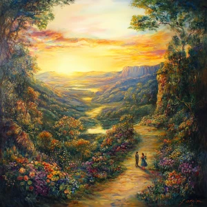 Garden of Eden. vast landscape. evening time. sunshine. warm col...