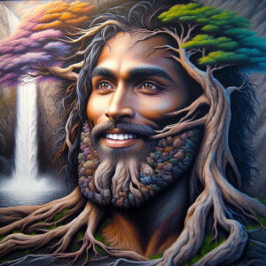 A hyper-realistic 3-D oil painting depicting a tree integrated w...