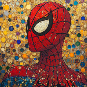 Spider-Man  in the style of Gustav Klimt