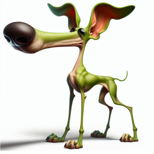 digital caricature of a whimsical dog, exaggerated body and faci...