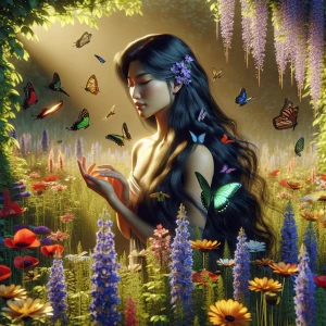 A breathtaking 3D 8K UHD photorealistic scene. A young woman wit...