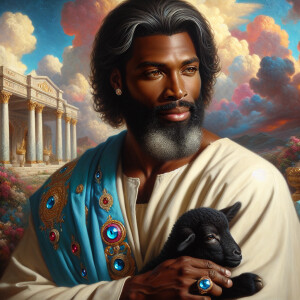 Oil painting of an African-American man resembling Jesus Christ,...