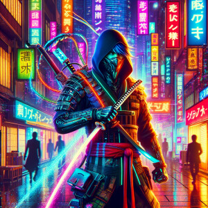 Create an tokyo warrior with cyberpunk style and he also got his...