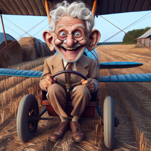 Funny and crazy caricature of a 95 year old American grandpa si...