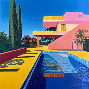 007 in the style of David Hockney
