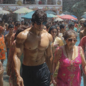 Hyperrealism photo painting,a muscular beefy kashmiri son in law...