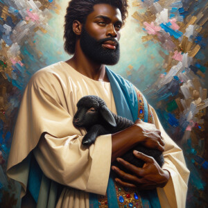Oil painting of an African-American man resembling Jesus Christ,...